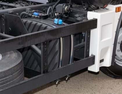 Diesel fuel tank with DEF label and filling nozzle
