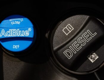 Diesel truck being refilled with diesel exhaust fluid (DEF)