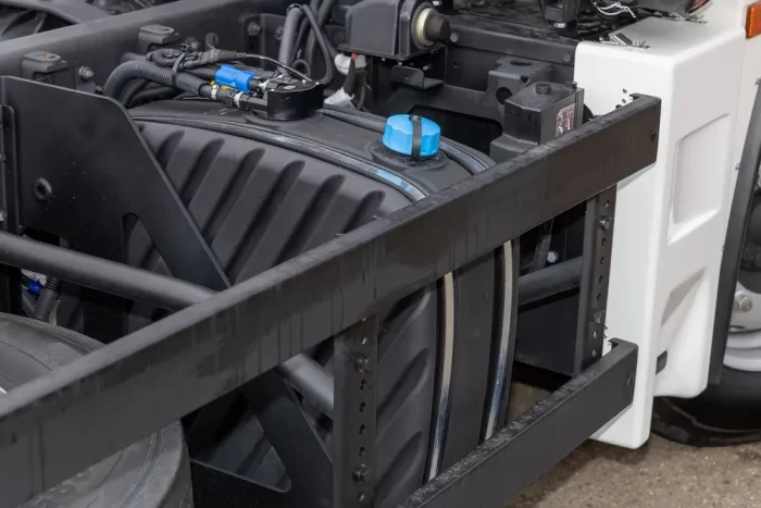 Diesel truck idling with DEF system indicator lights on dashboard